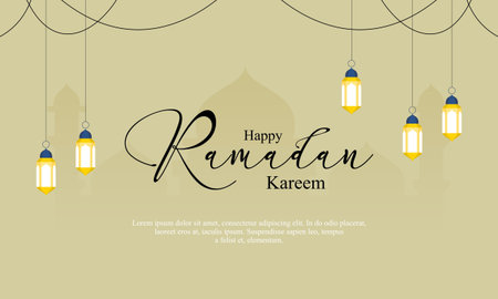 Happy Ramadan Kareem with Lantern Flat Design Background Illustrationのイラスト素材