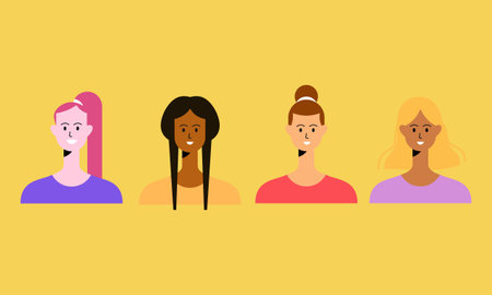 Set of Women in Different Ethnic and Character Flat Designのイラスト素材