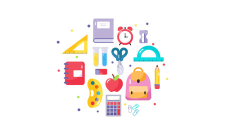 Set of School Equipments Flat Design Illustrationのイラスト素材
