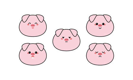 Cute Pig with Many Expressionsのイラスト素材