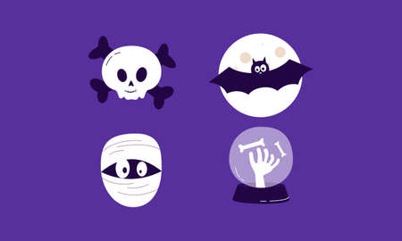 Halloween Design Elements Flat Doodleのイラスト素材