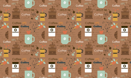 Hand Drawn Coffee Seamless Pattern with Lettering Vector Backgroundのイラスト素材