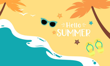 Hello Summer Background with Hand Drawn Styleのイラスト素材