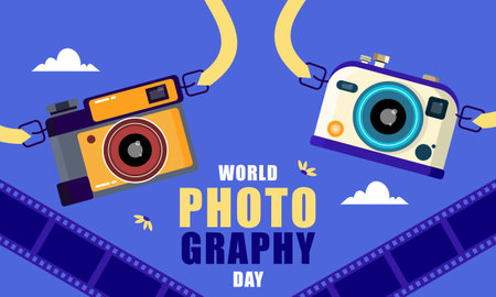World Photography Day Hand Drawn Illustrationのイラスト素材