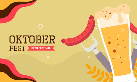 Happy Oktoberfest Beer Festival Flat Design Backgroundのイラスト素材