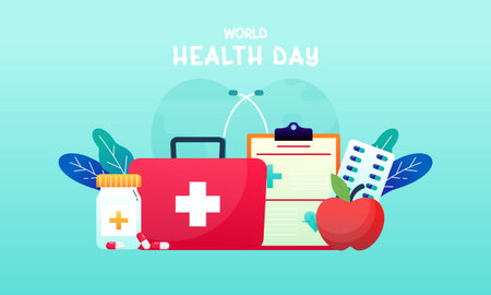 Vector graphic celebrating World Health Day including medical supplies Conceptのイラスト素材