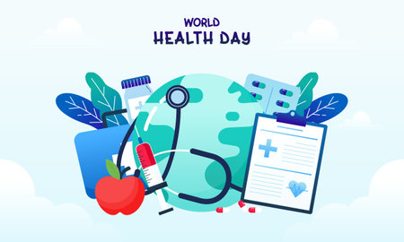 Vector graphic celebrating World Health Day including medical supplies Conceptのイラスト素材