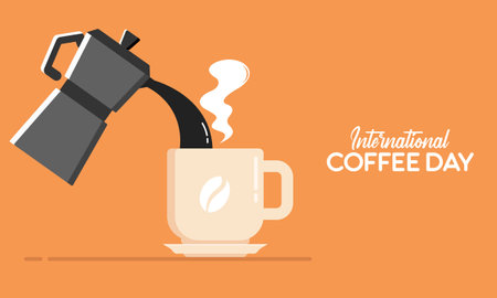 Flat International Day of Coffee Design Background Conceptのイラスト素材