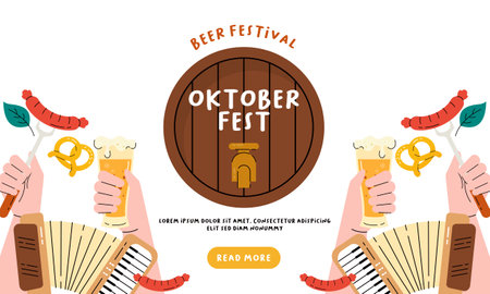 Oktoberfest Banner Background. Beer Festival Flat Hand Drawn Illustrationのイラスト素材