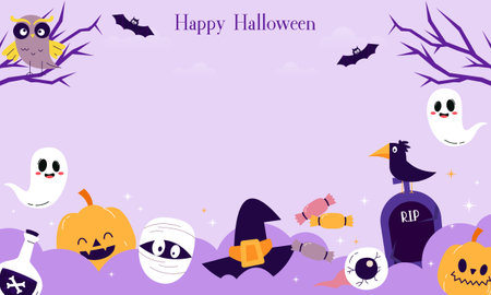 Cute Happy Halloween Copy Space Banner Backgroundのイラスト素材