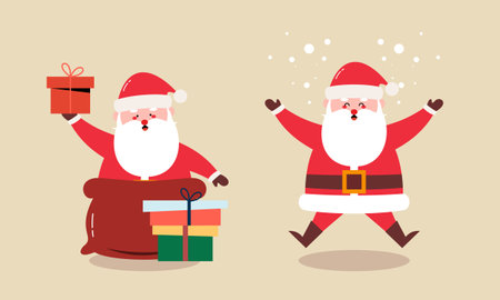 Hand Drawn Collection of Santa Claus for Christmas Holiday Character Illustrationのイラスト素材