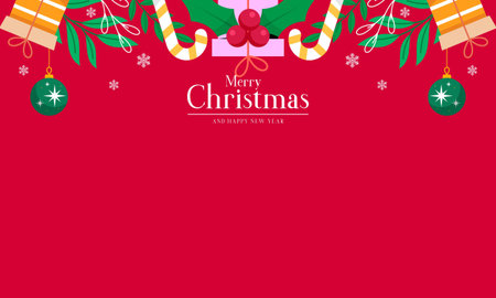 Hand Drawn Floral Merry Christmas Copy Space Background with Christmas Ornamentsのイラスト素材