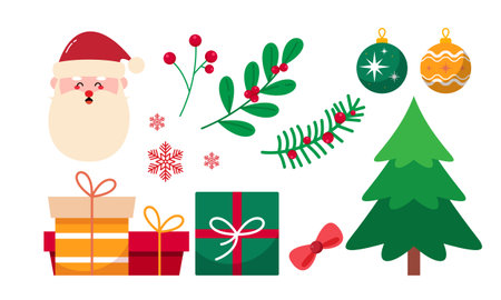 Hand Drawn Christmas Elements Collection Isolated on White Backgroundのイラスト素材