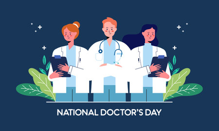 Happy National Doctor's Day Hand Drawn Flat Design Illustration. Thank You Doctors and Nursesのイラスト素材