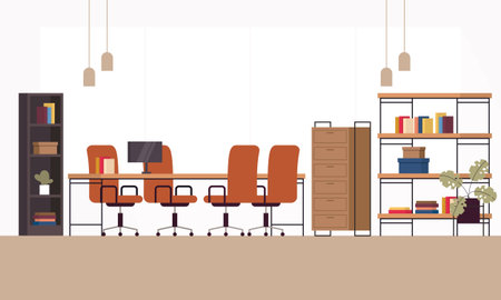 Creative and modern workplace. Modern Minimalist Empty Office Interior Concept Illustrationのイラスト素材