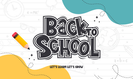 Back to School Banner for Kids and Students Featuring Playful Typography. Ideal for use in Posters, Social Media, Websites, and Classroom Decorations.のイラスト素材