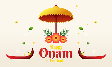 Happy Onam Festival Illustration with Traditional Umbrella Illustration.のイラスト素材