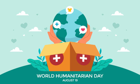 World Humanitarian Day Global Support and Solidarity Illustrationのイラスト素材