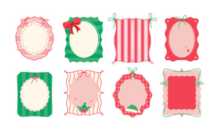 Christmas Coquette Frame Collection - Cute Pastel Pink, Red, and Green Decorative Borders for Holiday Designsのイラスト素材