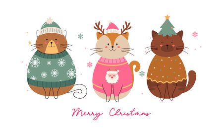 Happy Catmas with Cute Christmas Cat Illustration Collectionのイラスト素材
