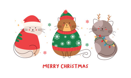 Happy Catmas with Cute Christmas Cat Illustration Collectionのイラスト素材