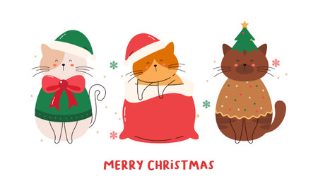 Happy Catmas with Cute Christmas Cat Illustration Collectionのイラスト素材