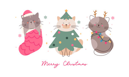 Happy Catmas with Cute Christmas Cat Illustration Collectionのイラスト素材