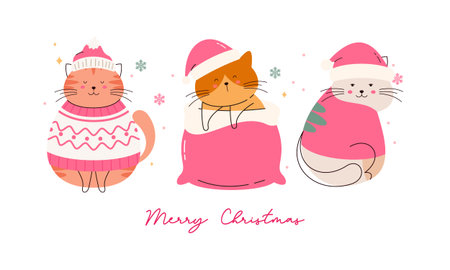 Happy Catmas with Cute Christmas Cat Illustration Collectionのイラスト素材