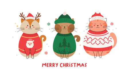 Happy Catmas with Cute Christmas Cat Illustration Collectionのイラスト素材