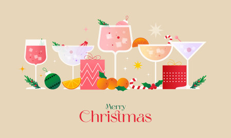 Christmas Cocktail - Festive Holiday Drinks, Ornaments, and Party Celebration Illustrationのイラスト素材