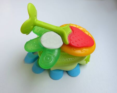 Silicone teether rings for baby isolated on white background.の写真素材