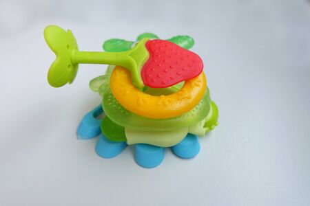 Silicone teether rings for baby isolated on white background.の写真素材
