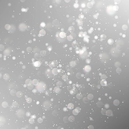 Christmas and New Year bokeh light holiday background. Abstract bokeh light and snowflake on soft color background illustration.の写真素材