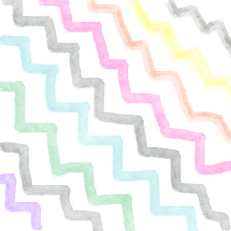 Hand draws mixed color watercolor wavy lines pattern on white wallpaper background.の写真素材