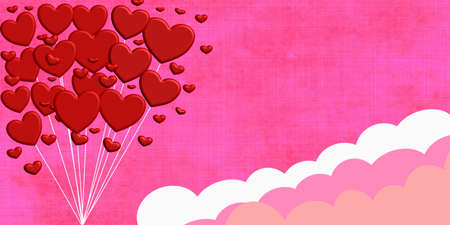 Valentine's day background with red heart balloons on pink background. illustration symbols of love for Happy Valentine's Day, Women's Day, birthday, or greeting card design.の写真素材