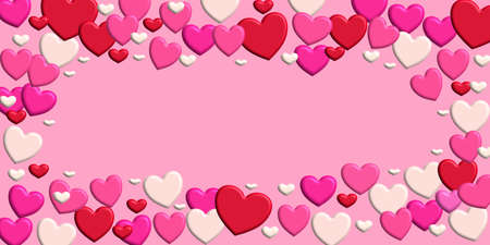 Valentine's day background frame with heart on pink background gives space for text in middle. illustration symbols of love for Happy Valentine's Day, Women's Day, birthday, or greeting card design.の写真素材