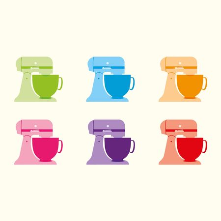 Six kitchen food mixers on a cream backgroundのイラスト素材