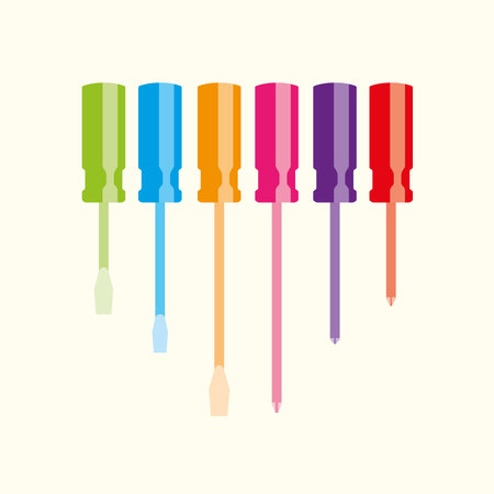Six colourful  screwdrivers on a cream backgroundのイラスト素材