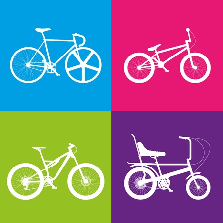 Four white bikes on colour squaresのイラスト素材