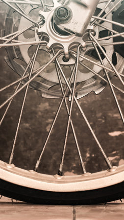 Close up of vintage style motorcycle wheel