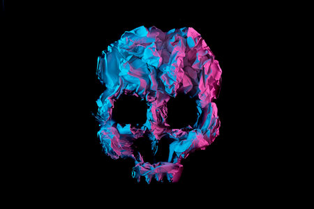 Abstract colorful skull isolated on black background.の写真素材