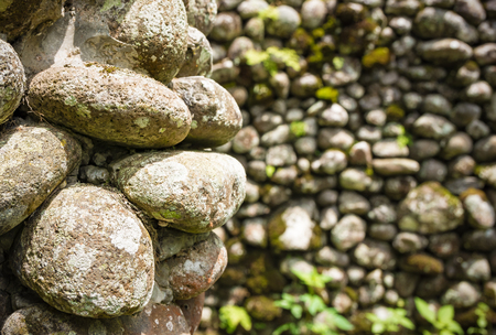 Close up of old stone wall with out of focus area for copy space.の写真素材