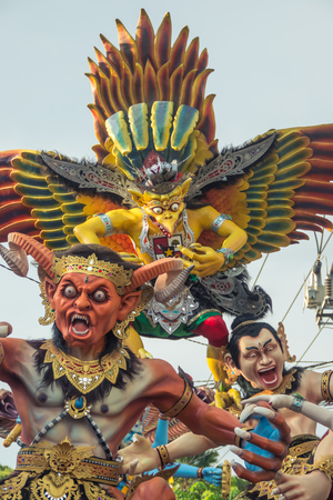 March 08 2016 -Bali, Indonesia : Ogoh-ogoh statues as they're locally known being paraded in the street on the eve of Nympi (silent day).のeditorial素材