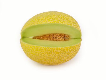 melon yellow cut on the write backgroundの写真素材