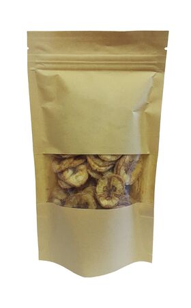 Fried banana in package isolate on white backgroundの写真素材