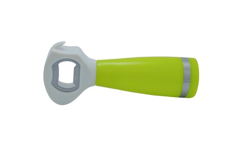 green bottle opener isolated on a white background with clipping pathsの写真素材