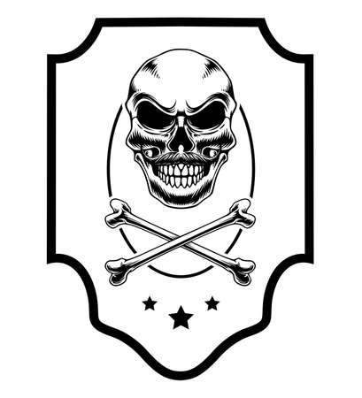 Mafia skull black and white design illustrationのイラスト素材
