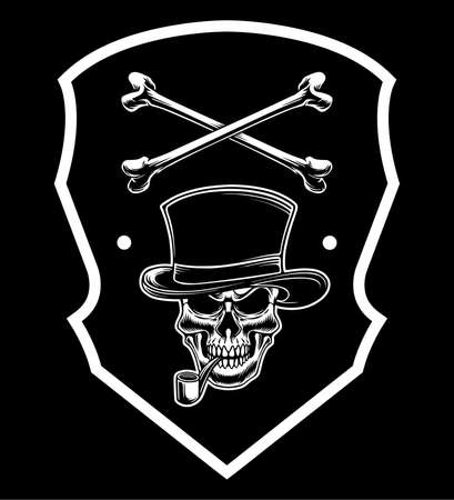 Mafia skull black and white design illustrationのイラスト素材