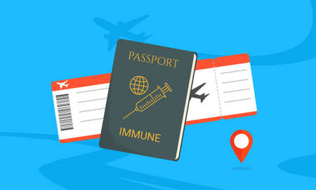 flat illustration immune passport, Covid-19 immune passport and boarding pass.のイラスト素材