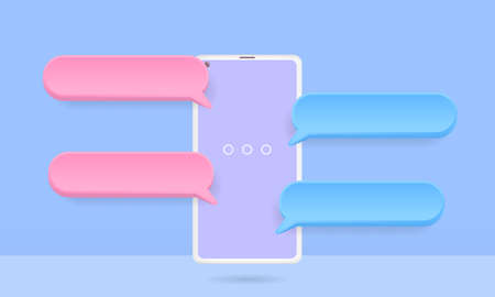 3D smartphone with floating chat bubbles, social media chat appのイラスト素材